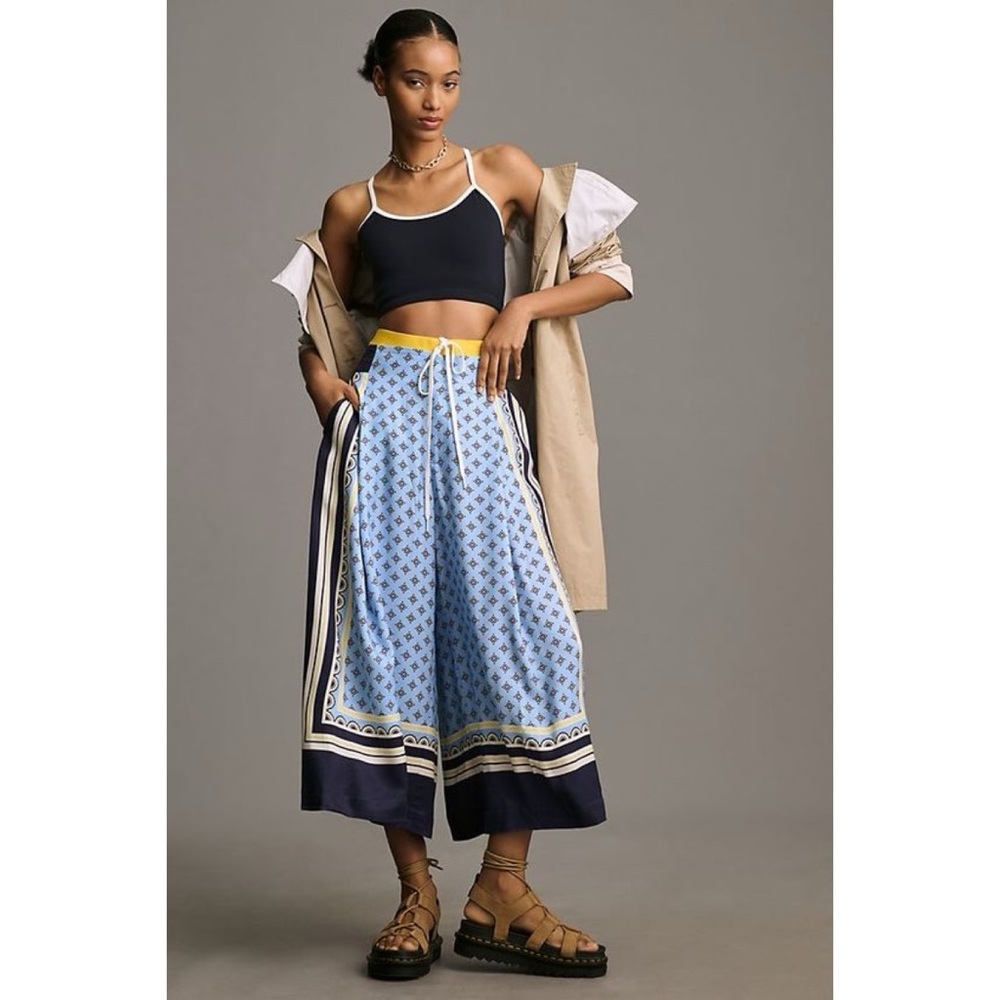 Maeve Printed Pleated A-line Culottes